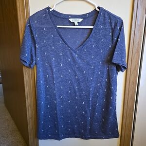 Ellen Tracy Womens Classic Navy Blue Nautical Anchor Graphic V-Neck Tee NWOT!